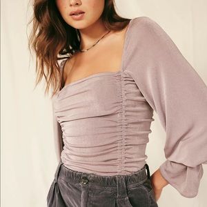 Free People Meant to be Ruched Bodysuit in silver mauve sz M NWOT